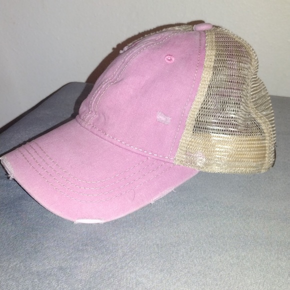 CC brand w/ponytail cutout, Velcro adjustable hat Pink - Picture 2 of 4
